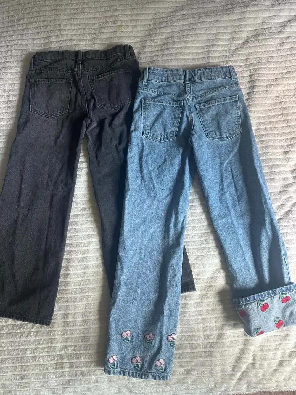 Zara Embroidered Cherry Jeans and Old Navy Baggy Mid-Leg Jeans